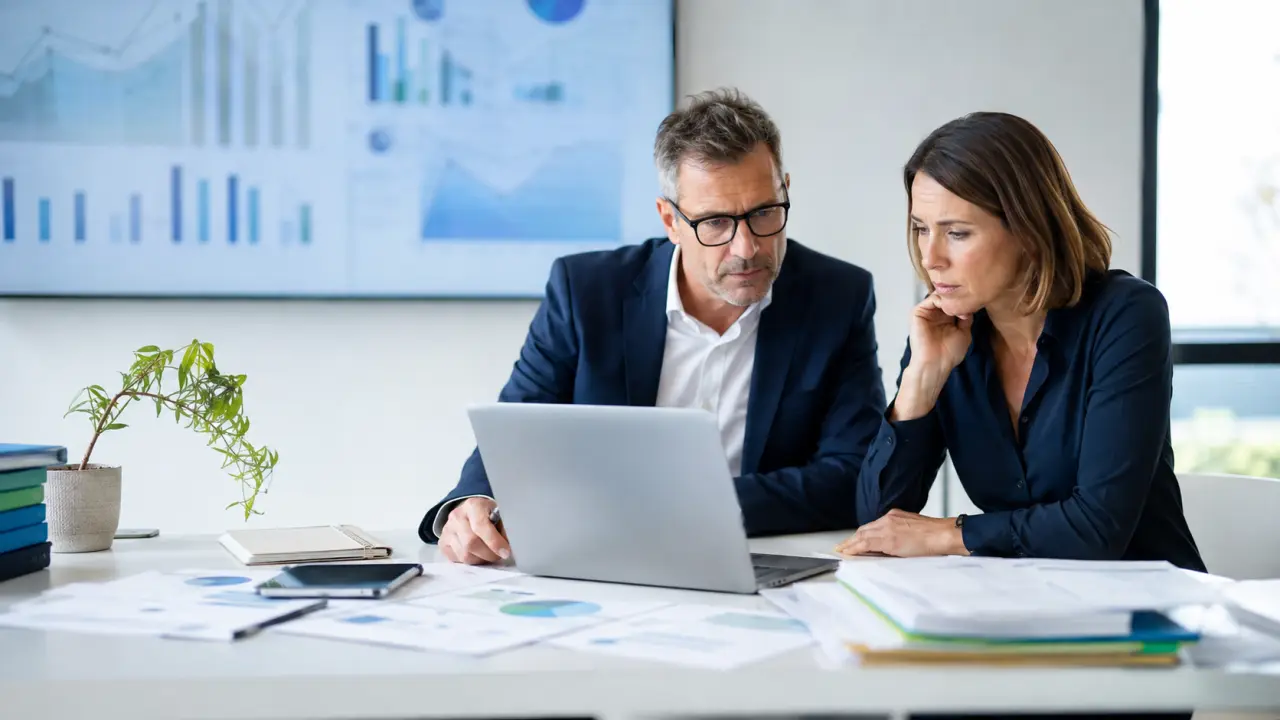 Dirigeants de PME analysant un tableau de bord financier