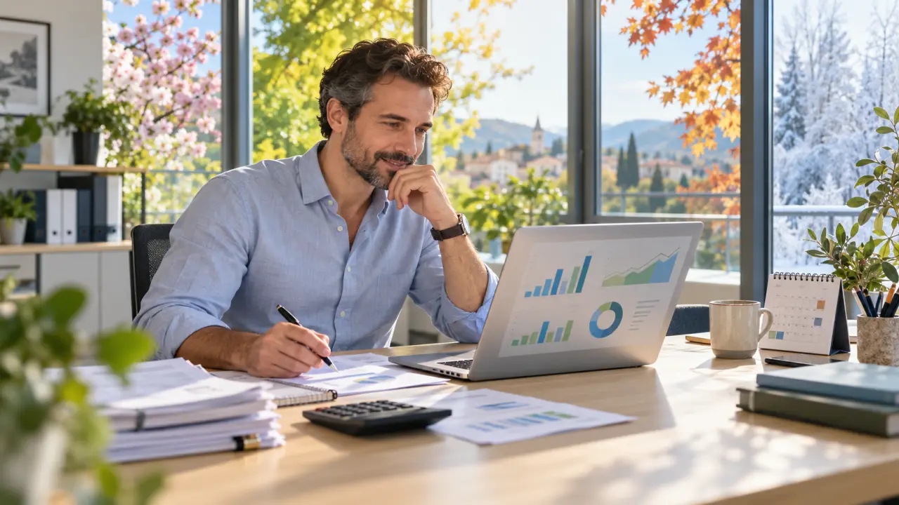 Dirigeants analysant un tableau de trésorerie et les variations saisonnières de leur entreprise