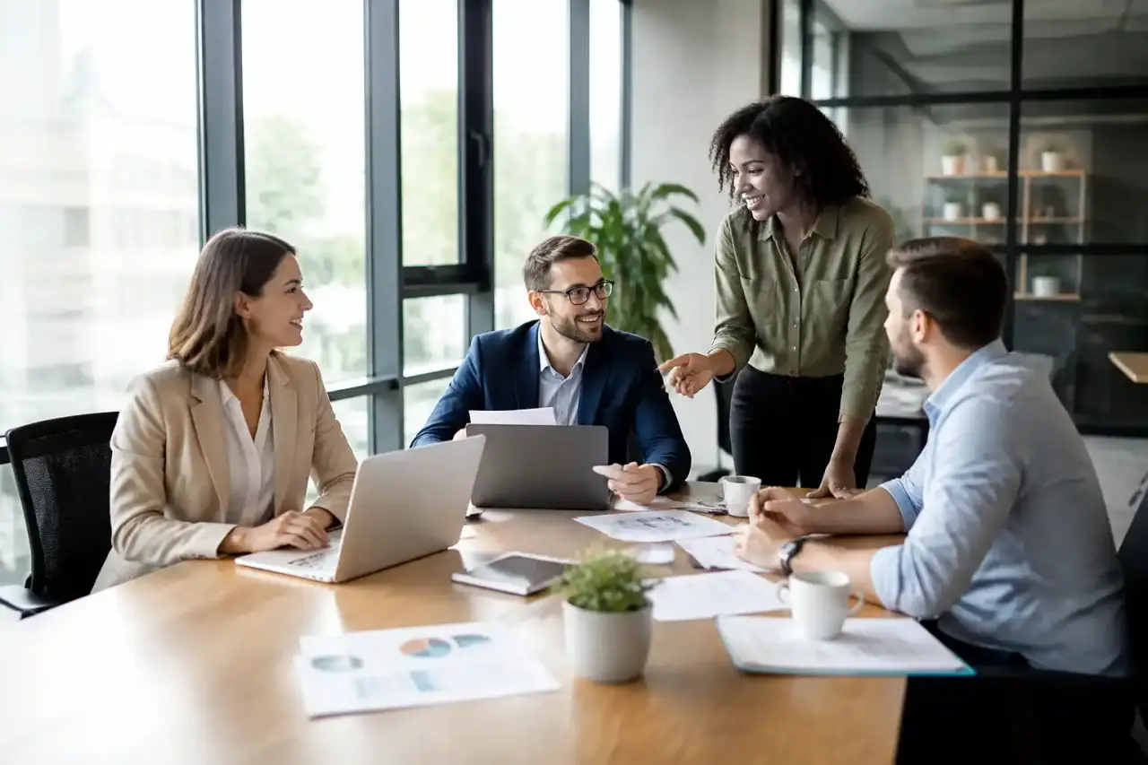 Équipe de direction analysant la performance d'une entreprise