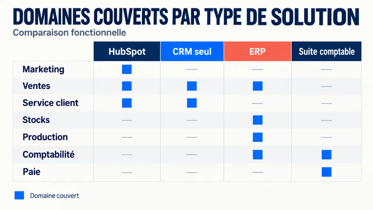 HubSpot outil gestion tout-en-un entreprise comparé à un CRM, un ERP et une suite comptable